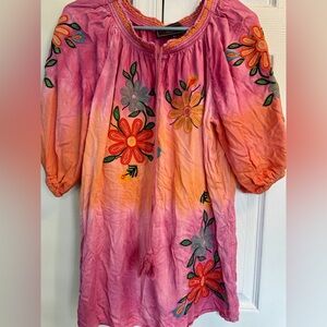 Double D Ranch Carousel Women's Pink Bibi Flower Embroidered Top Size Large